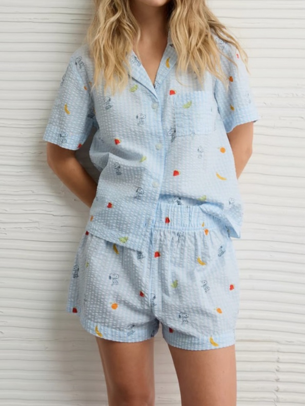 American Eagle Snoopy Seersucker Pajama Set Large